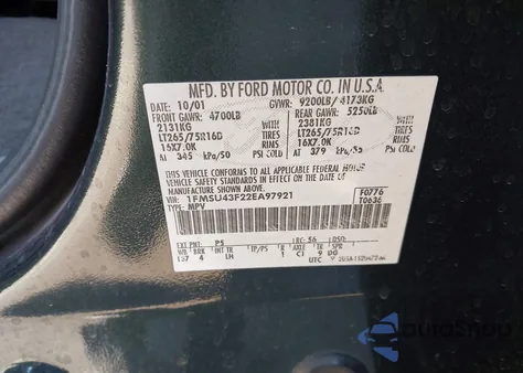 2002 Ford Excursion Limited z USA, uszkodzony, nr VIN 1FMSU43F22EA97921